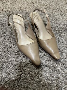 Anne Klein Taupe Pointed-Toe Slingback Heels
